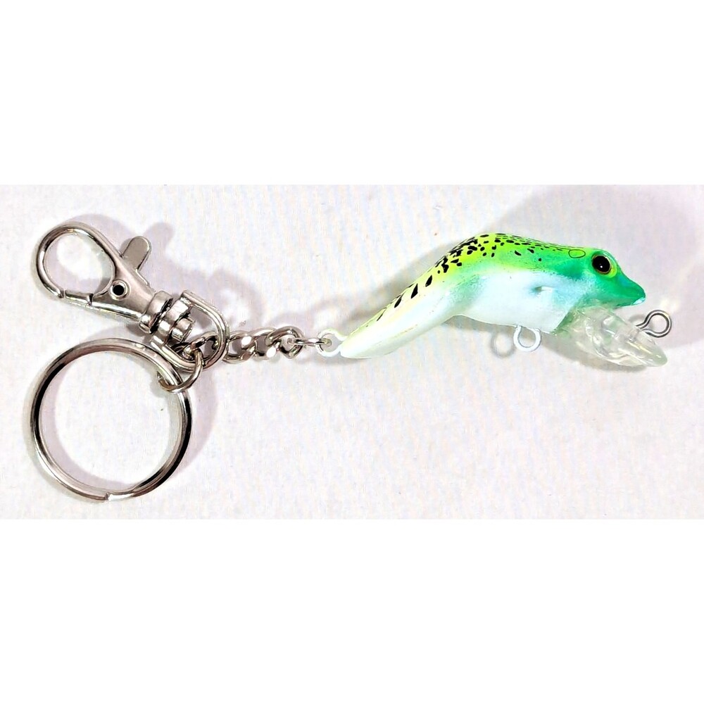 Green Spotted Frog Fishing Lure 5-inch Metal Keychain Fisherman Gift NIB